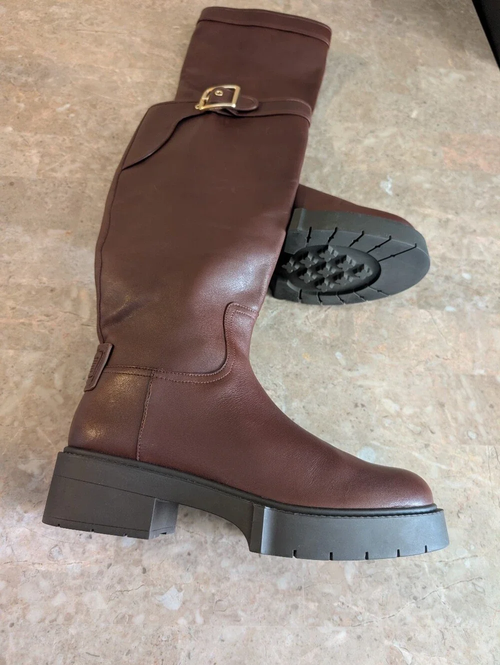 Coach Lili Buckled Leather Boots Walnut Brown #CD153 Women's Size 10B Regular